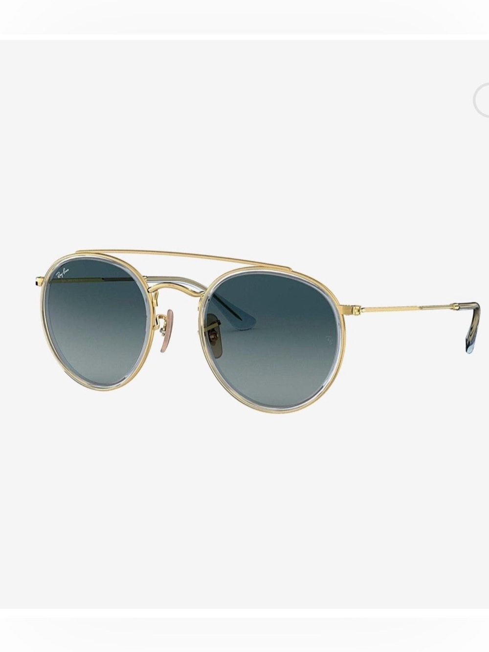 Ray-Ban Gold Frame Round Double-Bridge Sunglasses with blue to grey radiant